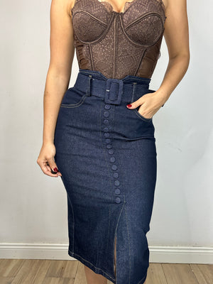LONGUETTE JEANS SCURO CON CINTURA