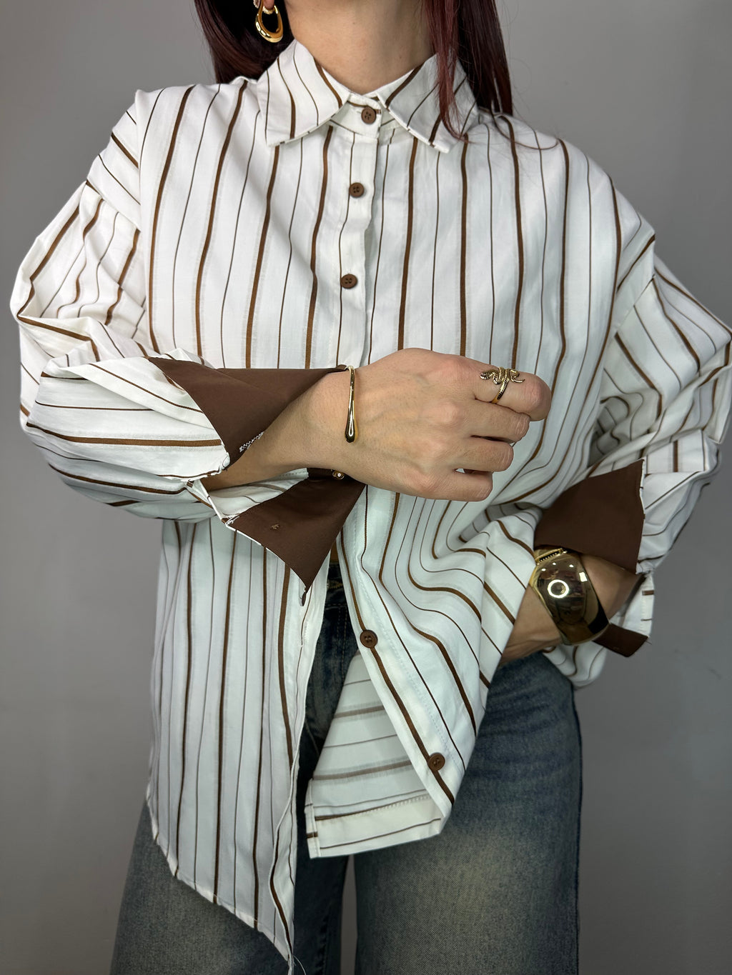 CAMICIA A RIGHE VERTICALI CAMEL