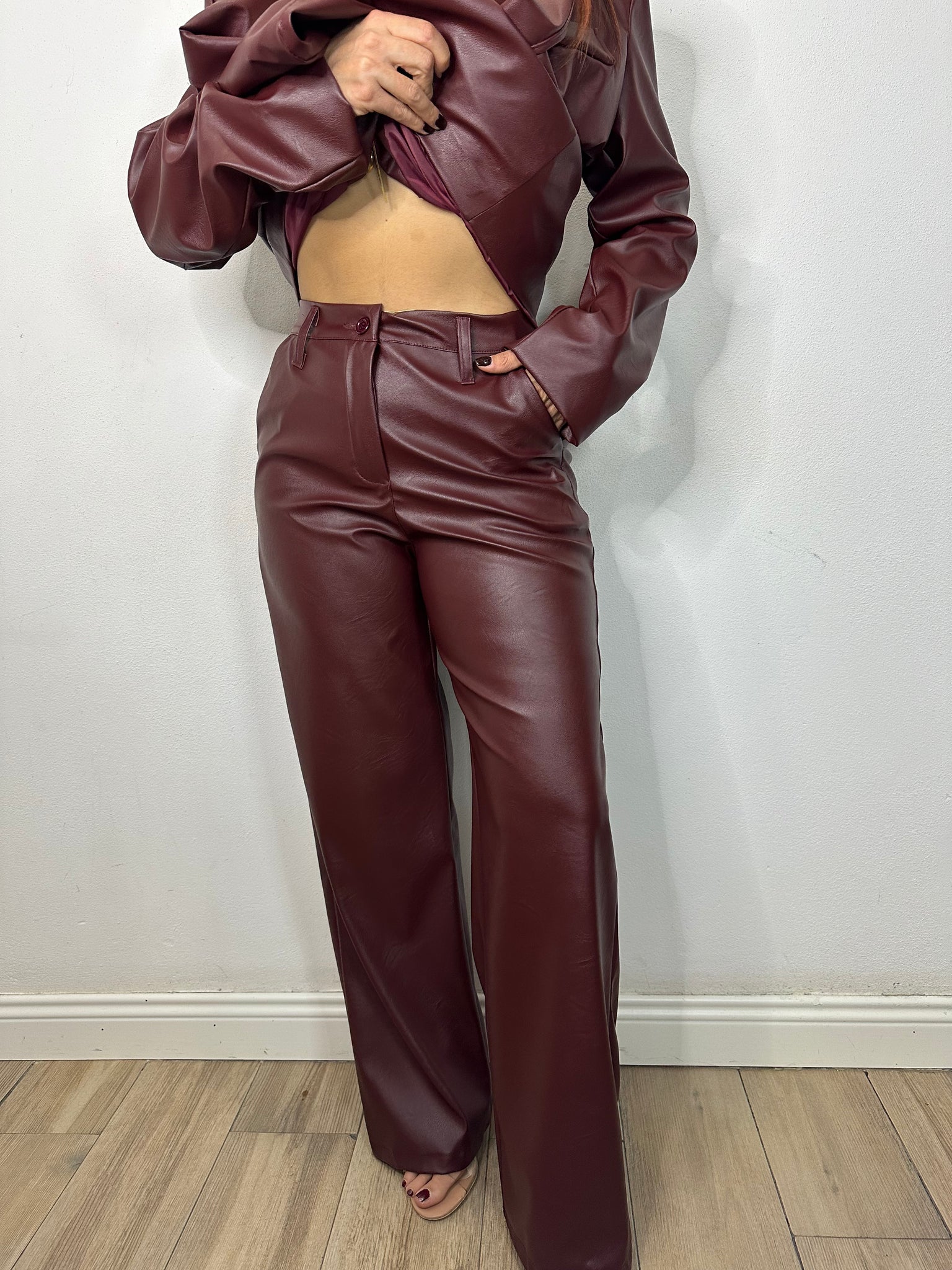 PANTALONE ECOPELLE BORDEAUX
