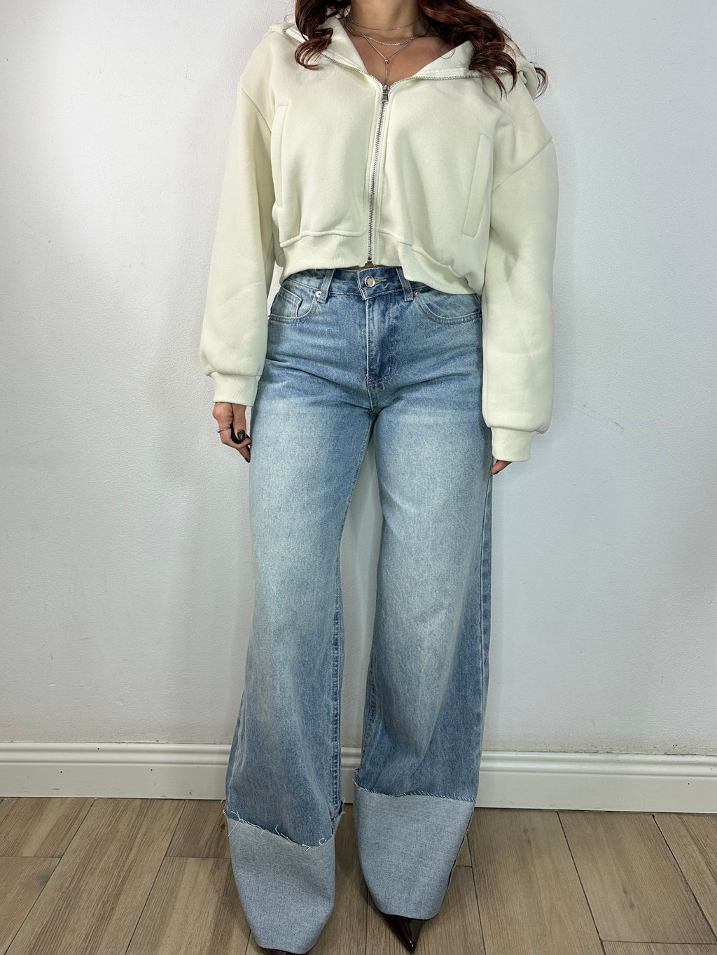 JEANS RISVOLTO CUCITO CHIARO