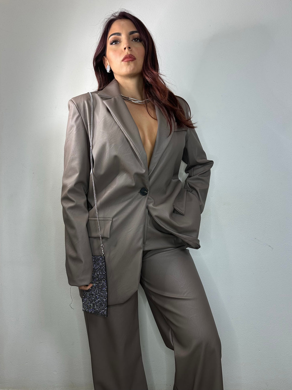 PANTALONE ECOPELLE FANGO