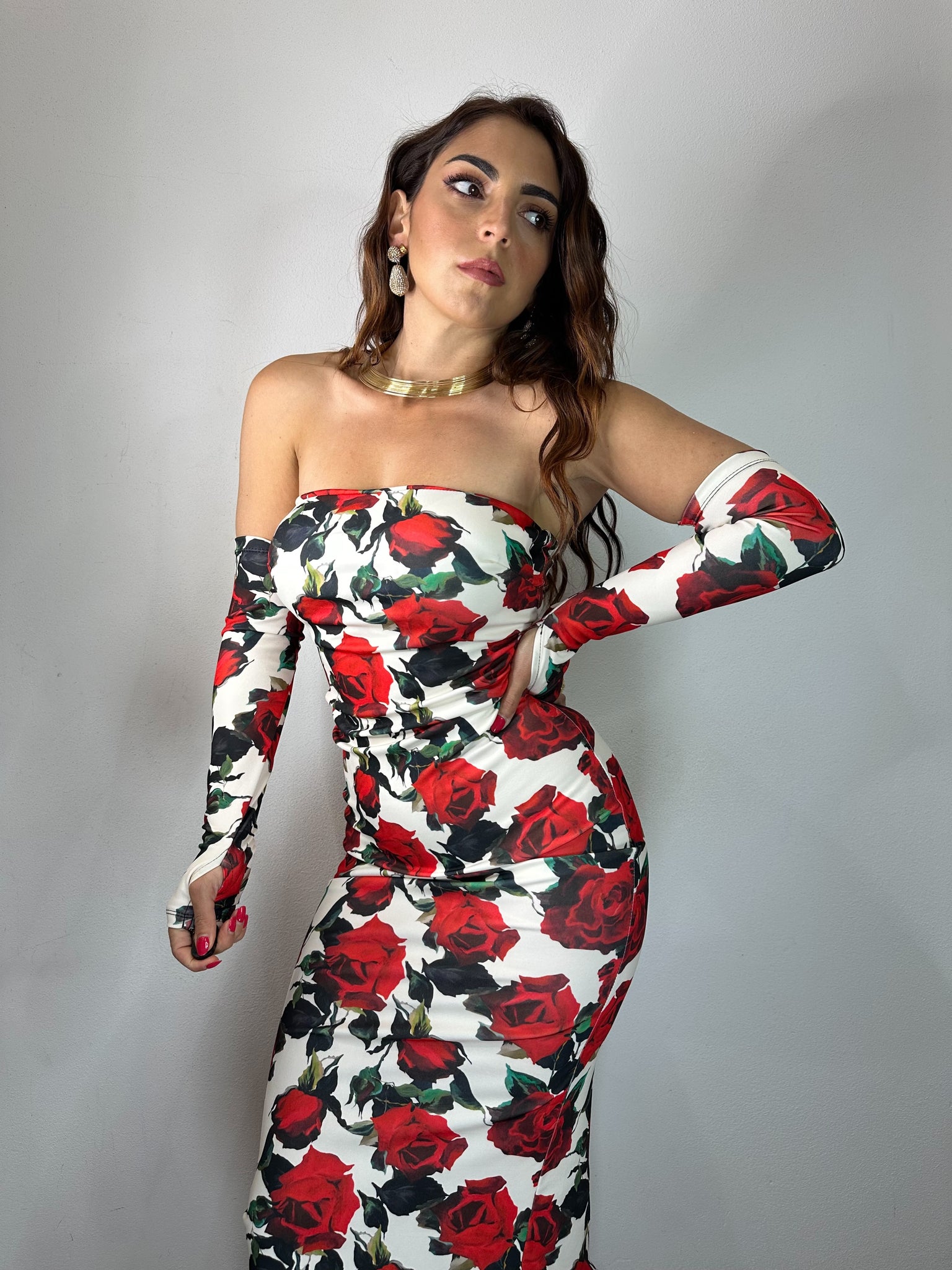 ABITO CENTO ROSE BIANCO