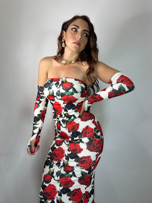 ABITO CENTO ROSE BIANCO