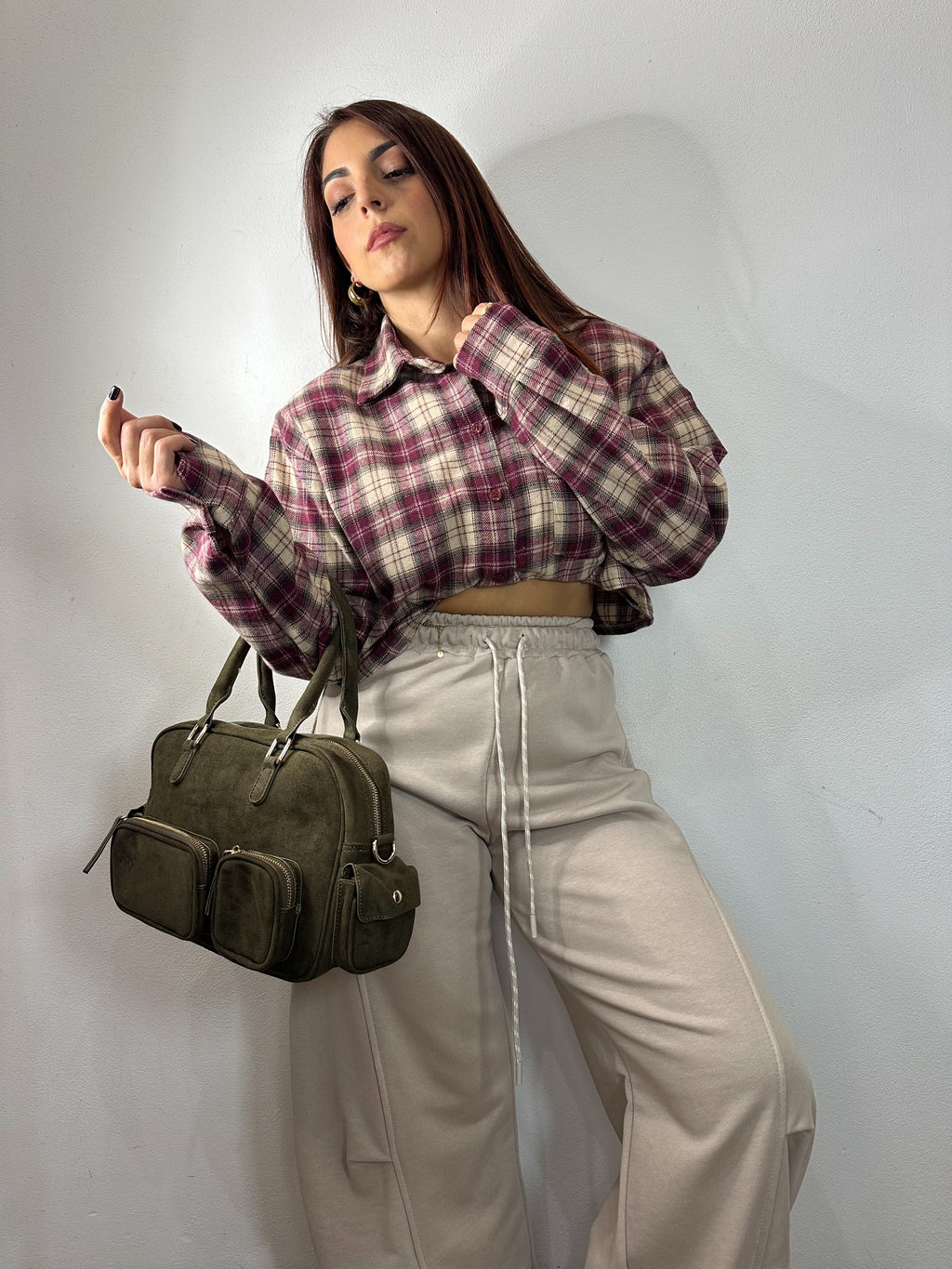 CAMICIA A QUADRI CROP IN PILE