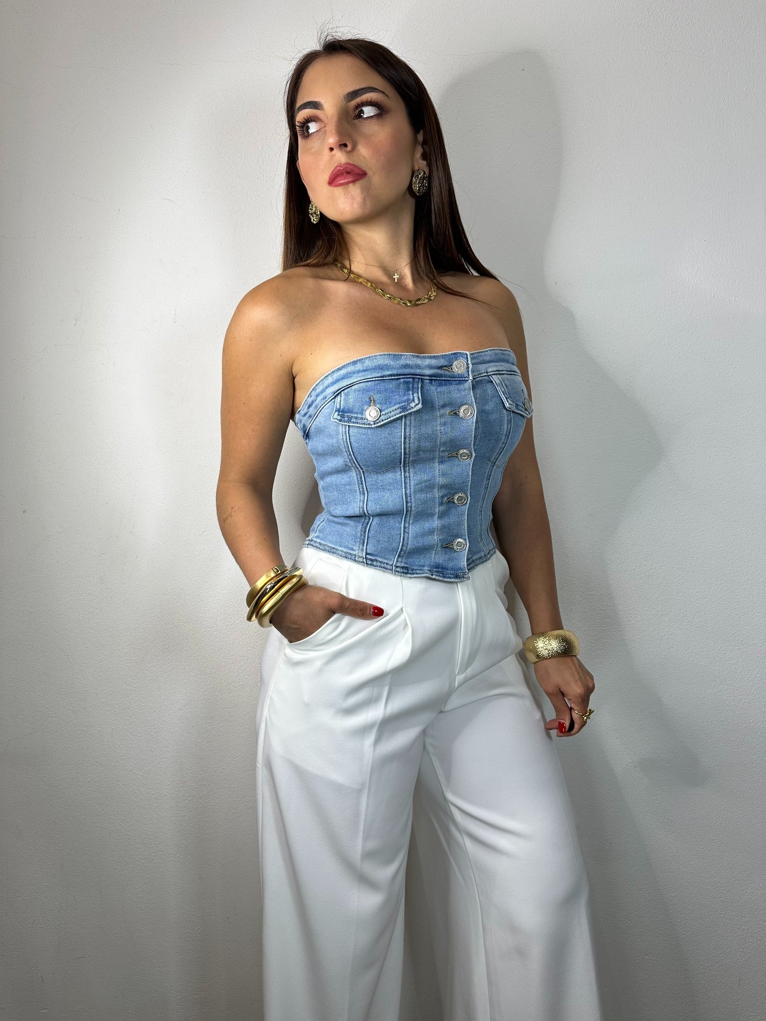 PANTALONE BIANCO CON RISVOLTO