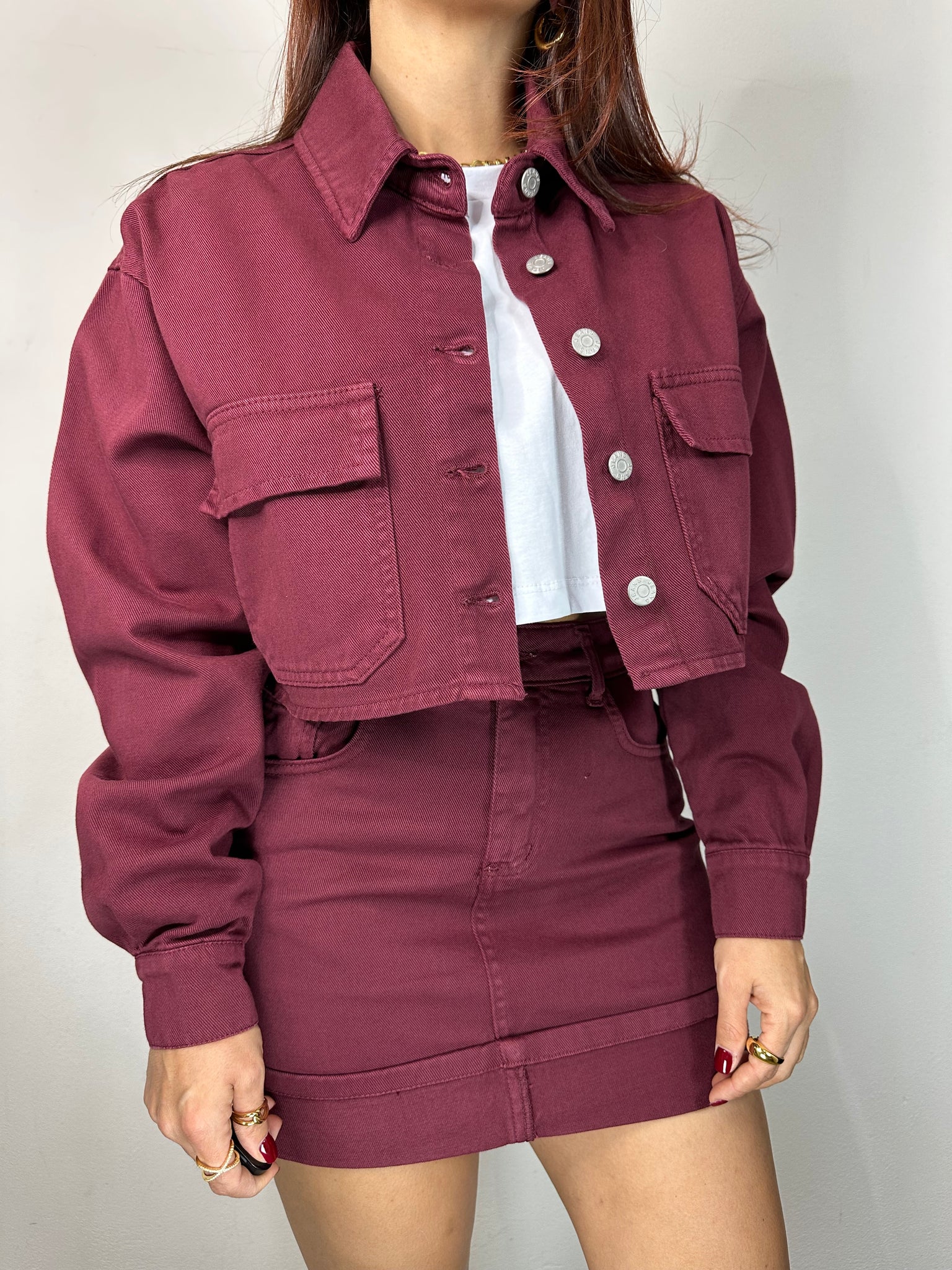COORDINATO IN JEANS BORDEAUX