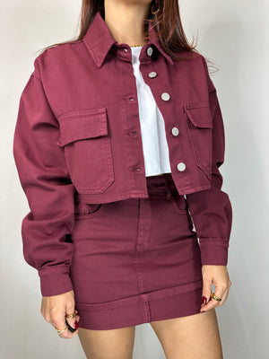 COORDINATO IN JEANS BORDEAUX