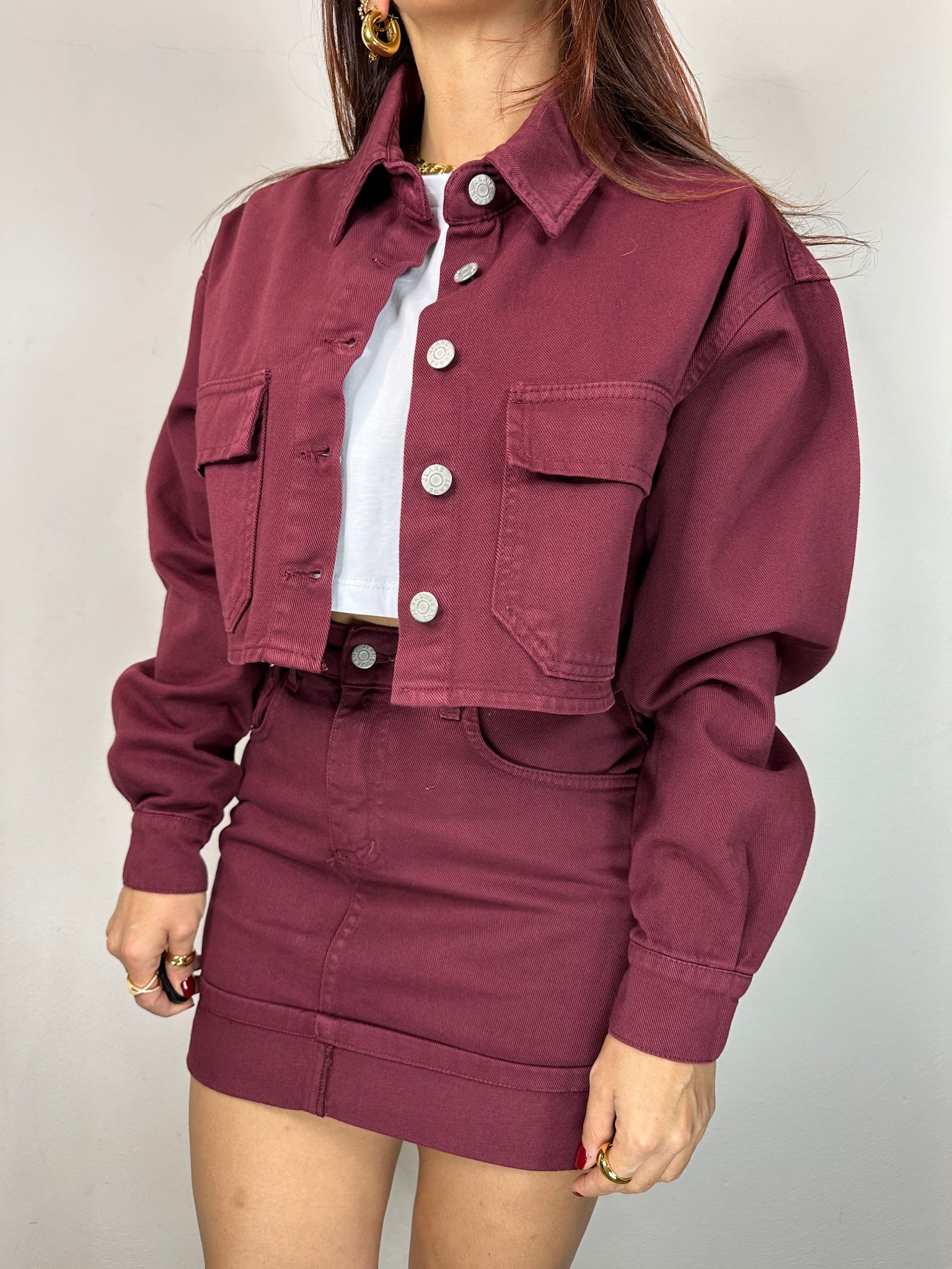 COORDINATO IN JEANS BORDEAUX