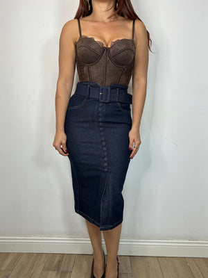 LONGUETTE JEANS SCURO CON CINTURA