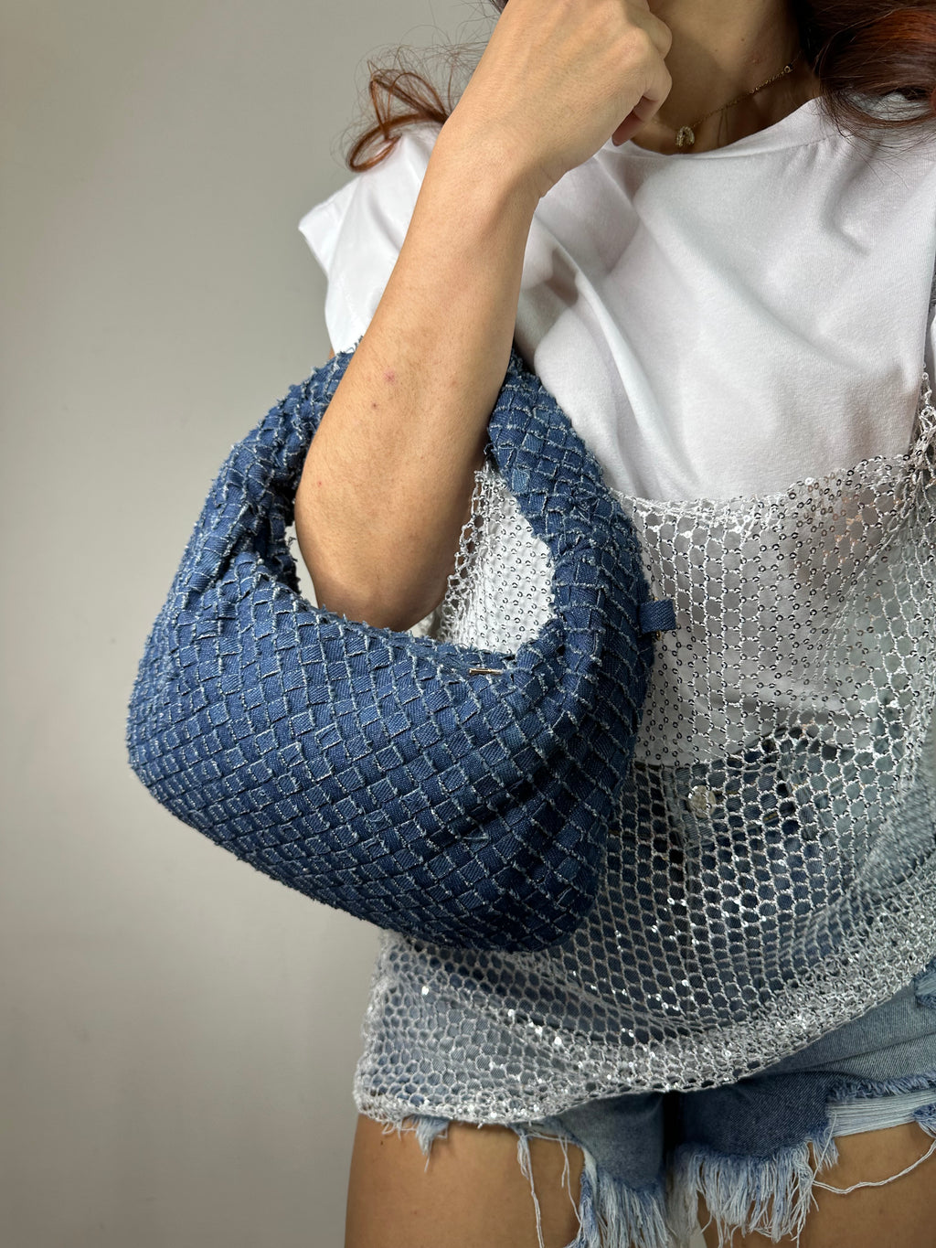BORSA MORBIDA INTRECCIO JEANS