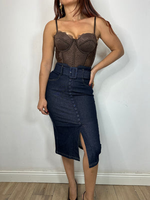 LONGUETTE JEANS SCURO CON CINTURA