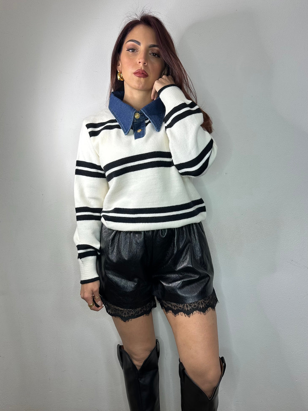 PULL CON COLLETTO IN JEANS