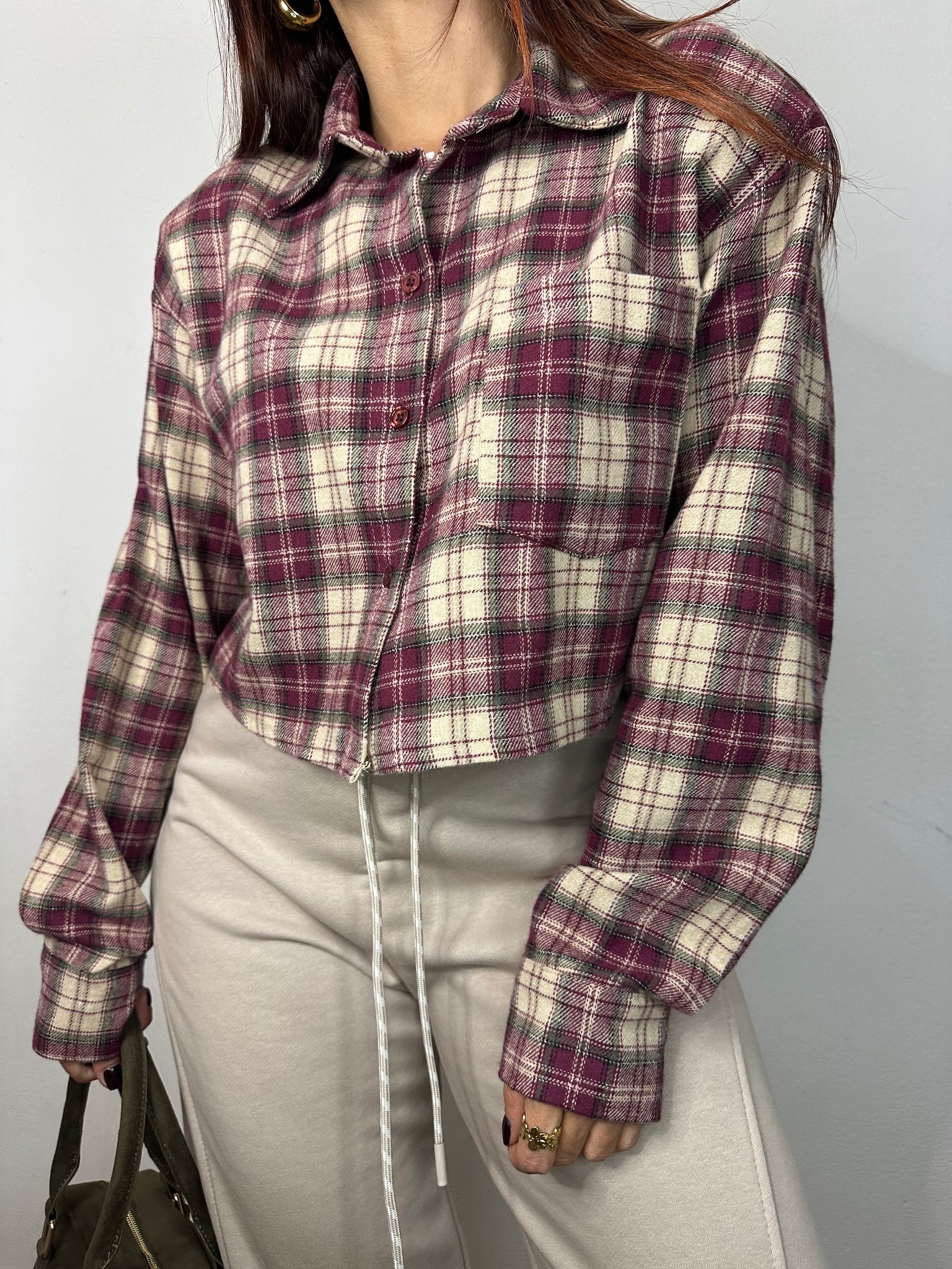 CAMICIA A QUADRI CROP IN PILE