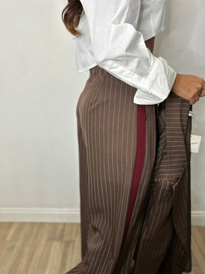 PANTALONE EFFETTO ELASTICO BIANCO IN MARRONE