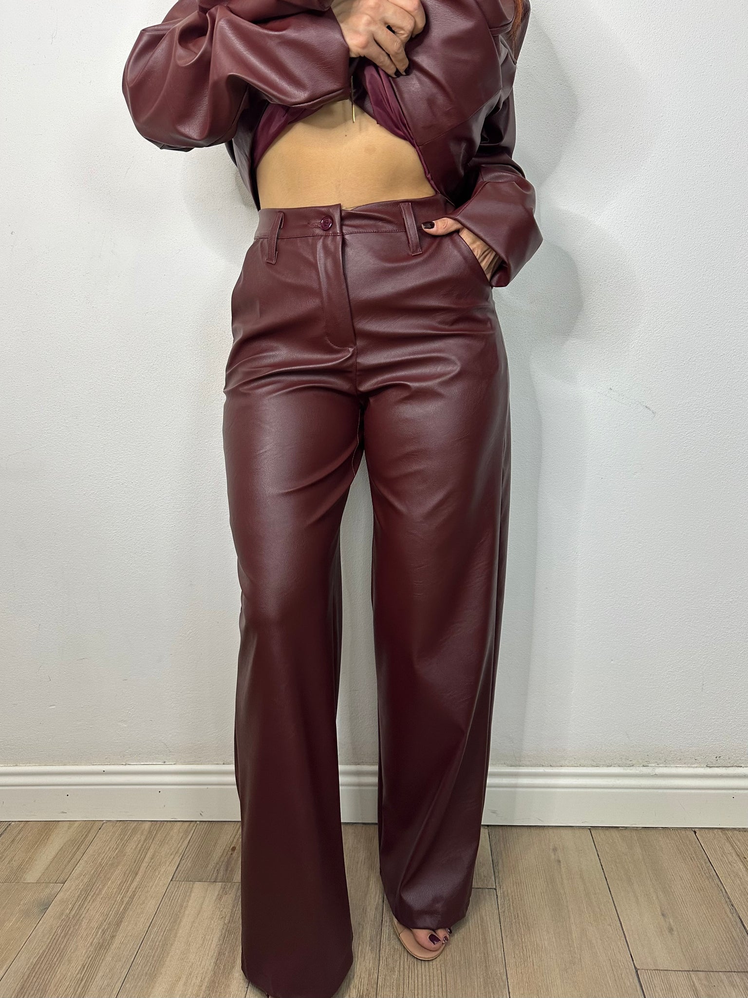 PANTALONE ECOPELLE BORDEAUX