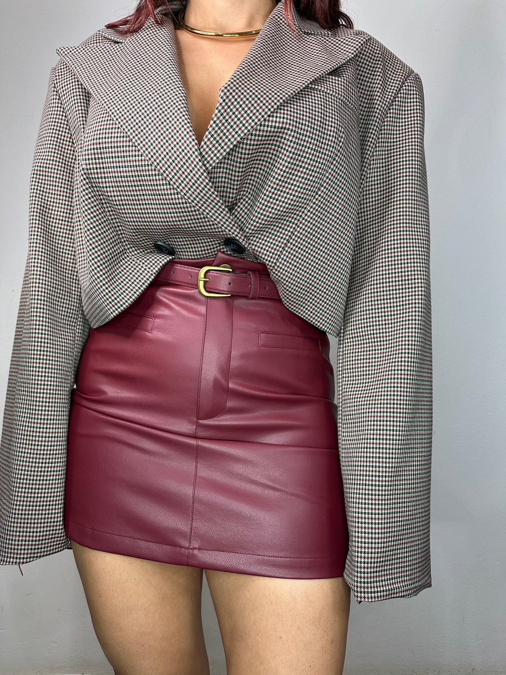 GONNA SIMILPELLE CON CINTURA BORDEAUX