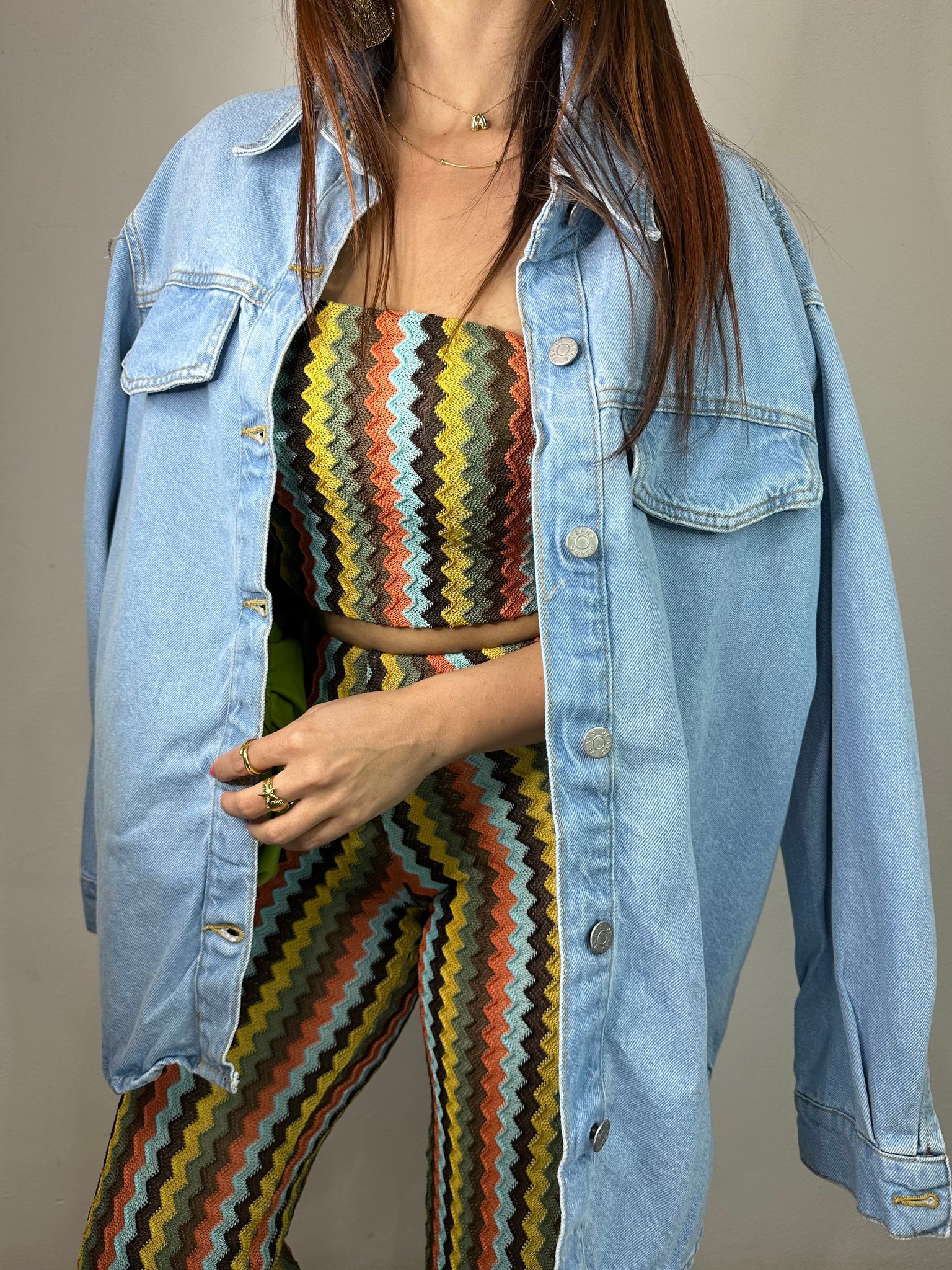 GIUBBINO JEANS MANICHE A PALLONCINO