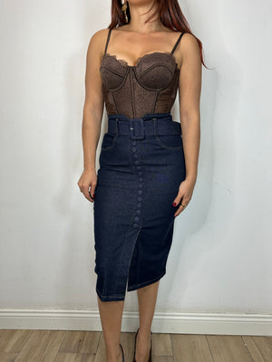 LONGUETTE JEANS SCURO CON CINTURA