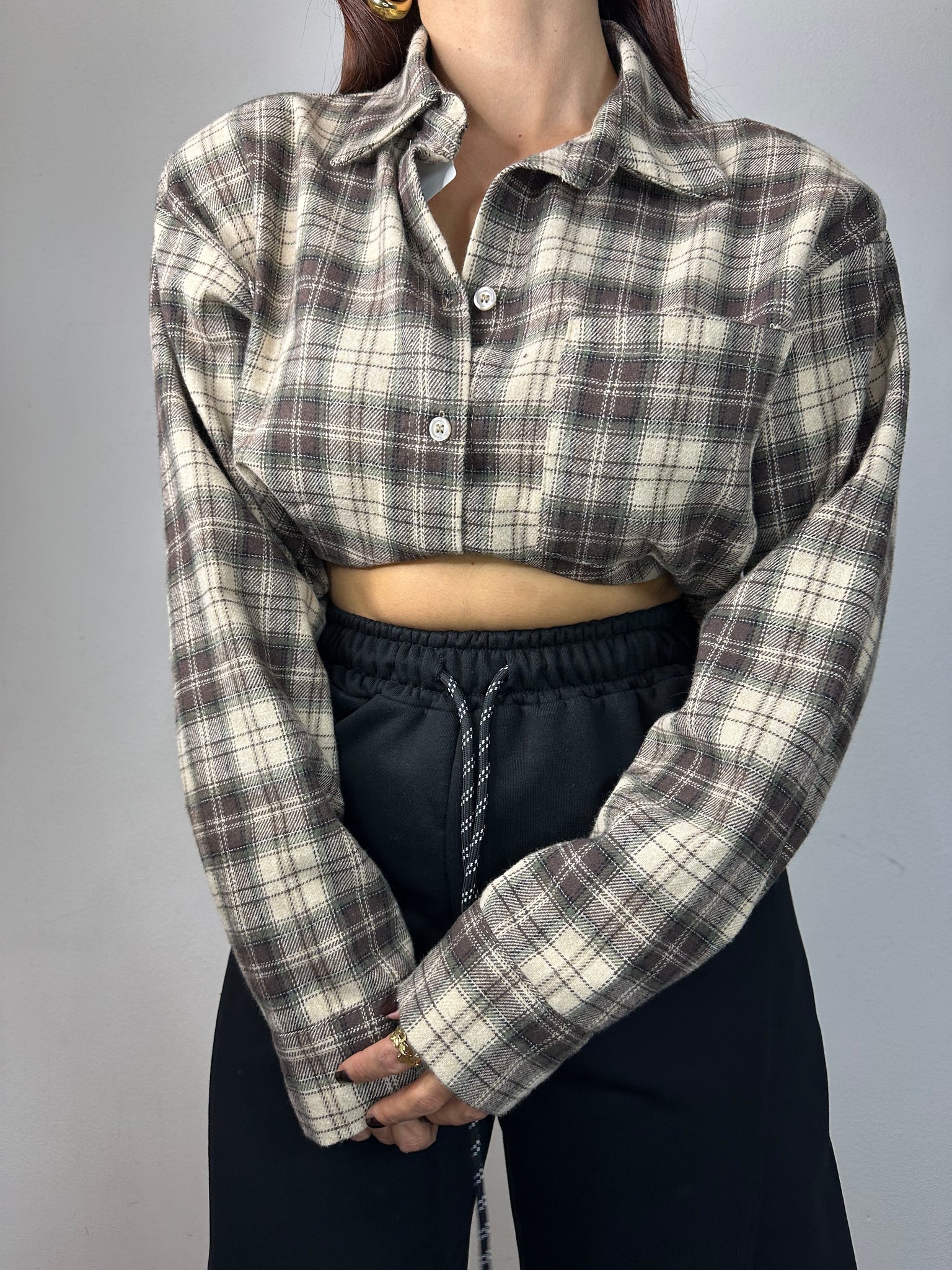 CAMICIA A QUADRI CROP IN PILE