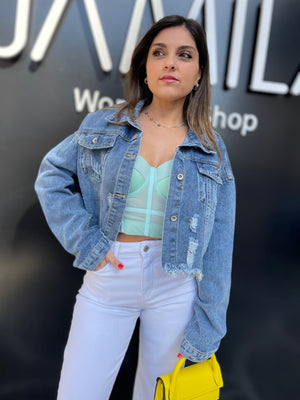GIUBBINO CROPP IN JEANS